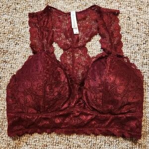 ZANANA OUTFITTERS Burgundy Lace Racerback Bralette Bra Top Size M